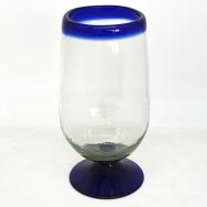 / copas para agua grandes con borde azul cobalto, 17 oz, Vidrio Reciclado, Libre de Plomo y Toxinas